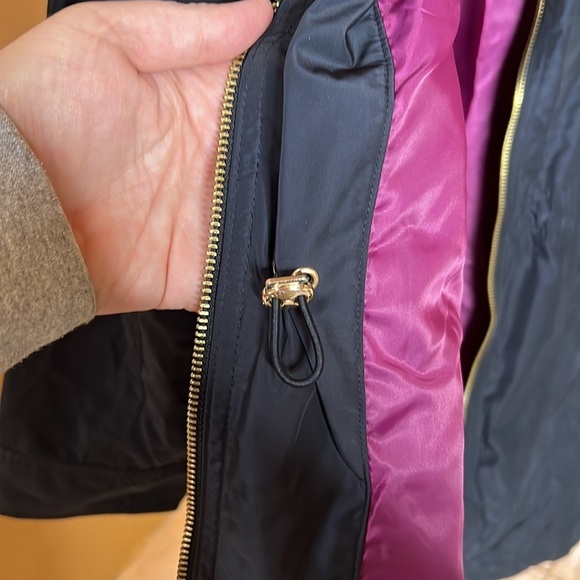 Michael Kors Trench Coat Navy Blue with Purple Lining & Gold Hardware Size Small - Picture 14 of 15